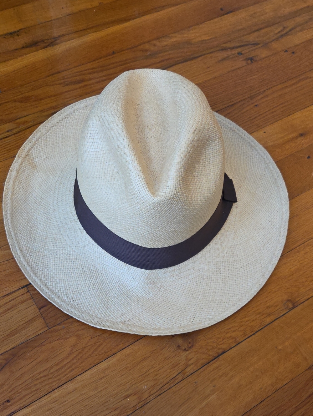 Men's Cream Straw Sun Hat with Dark Brown Band